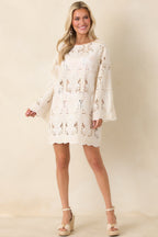 Women's Paradisa Sea La Vie Ivory Embroidered Lace Cover Up Mini Dress | Self: 60% Cotton & 40% Polyester 6