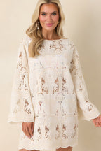 Women's Paradisa Sea La Vie Ivory Embroidered Lace Cover Up Mini Dress | Self: 60% Cotton & 40% Polyester 7