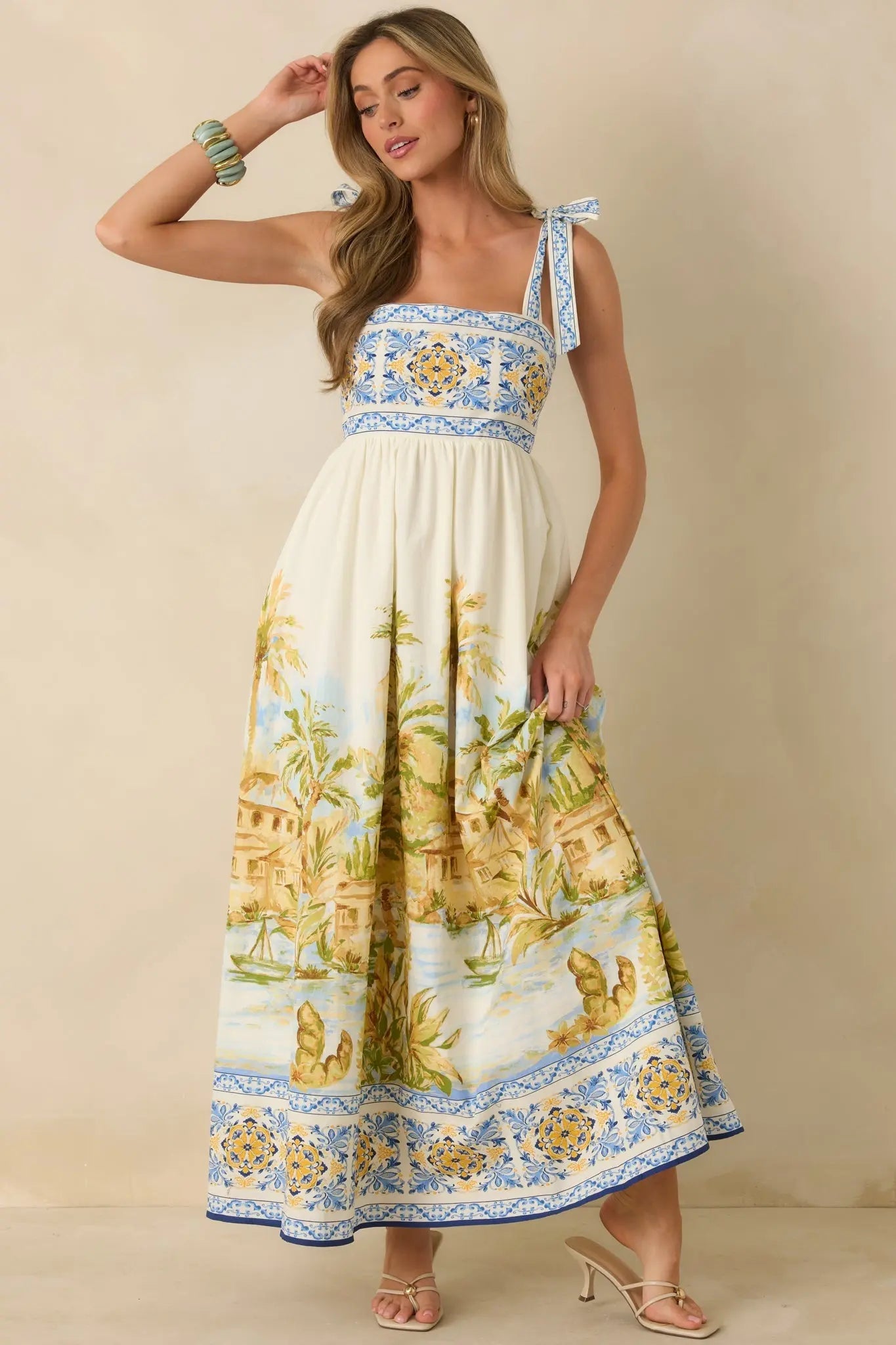Women's Paradise in Sunlight Ivory Multi Tie-Strap Cotton Maxi Dress | 100% Cotton 0