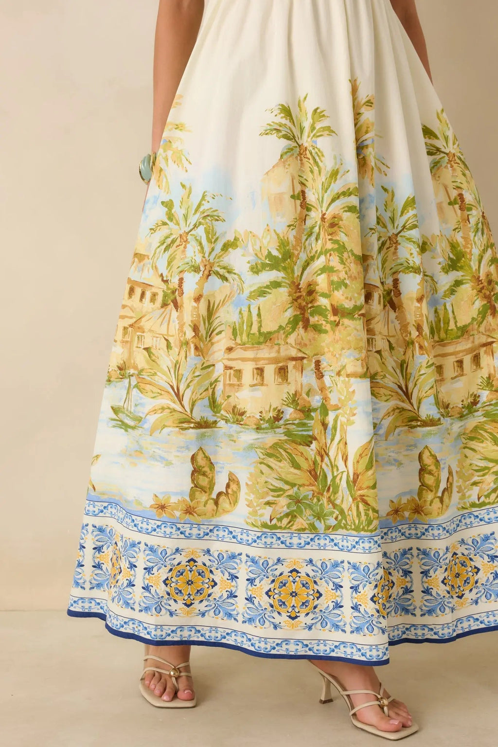 Women's Paradise in Sunlight Ivory Multi Tie-Strap Cotton Maxi Dress | 100% Cotton 6