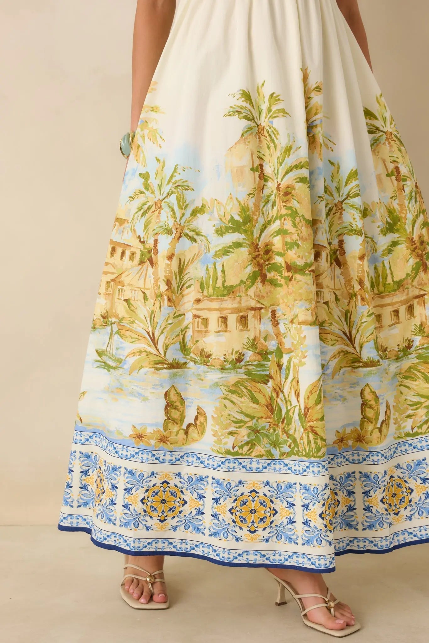 Women's Paradise in Sunlight Ivory Multi Tie-Strap Cotton Maxi Dress | 100% Cotton 6