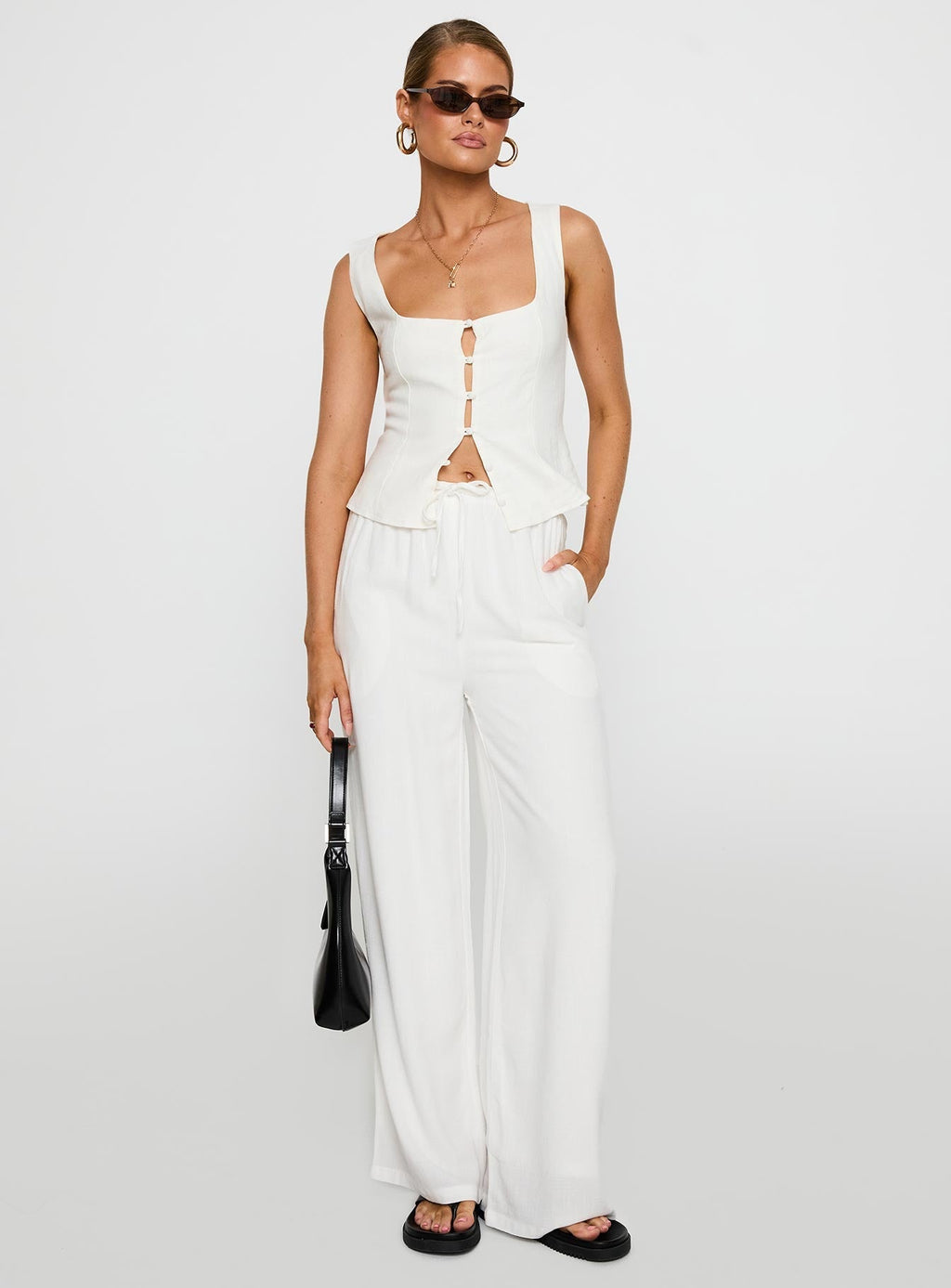 Women's Parklea Linen Blend Pants White | Linen straight-leg pants 2