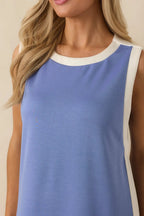 Women's Perfectly Framed Blue Jersey Knit Contrast Trim Sleeveless Maxi Dress | 55% Rayon 1
