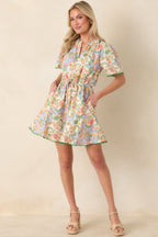 Women's Piece of My Heart Ivory Multi Floral Paisley Cotton Mini Dress | 100% Cotton 0