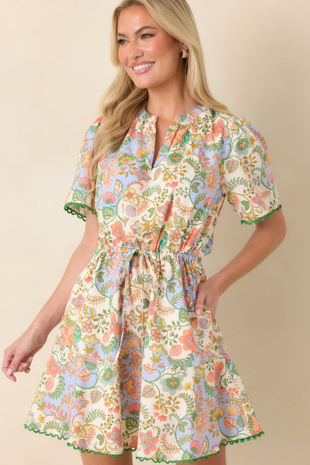 Women's Piece of My Heart Ivory Multi Floral Paisley Cotton Mini Dress | 100% Cotton 1
