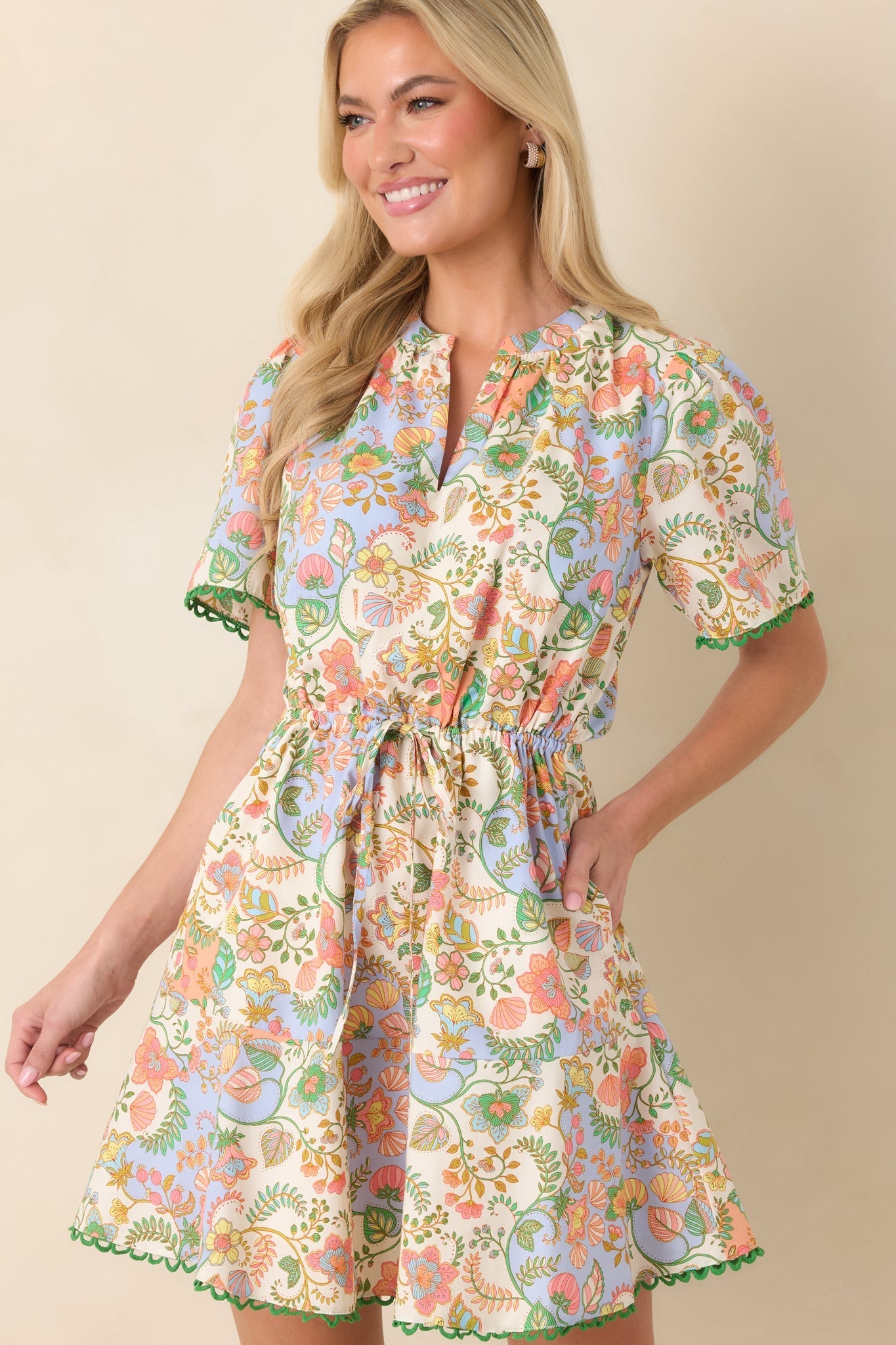 Women's Piece of My Heart Ivory Multi Floral Paisley Cotton Mini Dress | 100% Cotton 1