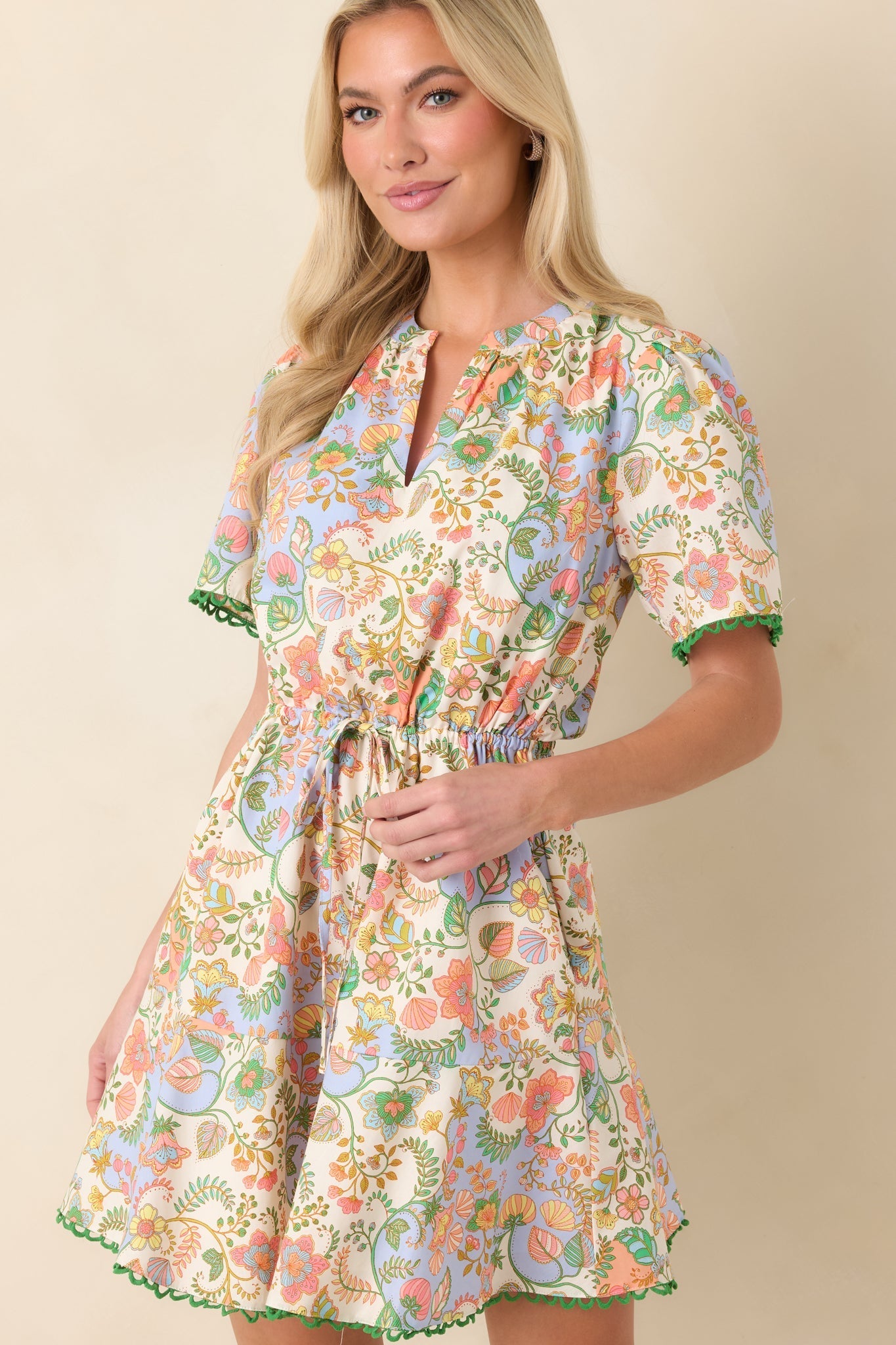 Women's Piece of My Heart Ivory Multi Floral Paisley Cotton Mini Dress | 100% Cotton 5
