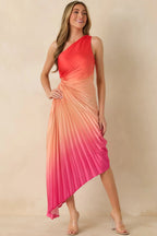Women's Poetic Charm Coral Pink Ombre Asymmetric One Shoulder Maxi Dress | 100% Polyester 1