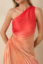 Women's Poetic Charm Coral Pink Ombre Asymmetric One Shoulder Maxi Dress | 100% Polyester 4