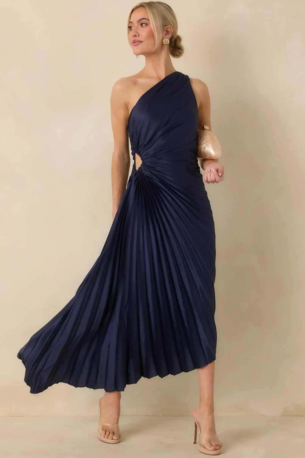 Women's Poetic Charm Navy Blue Asymmetric One Shoulder Maxi Dress | 100% Polyester 0