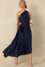 Women's Poetic Charm Navy Blue Asymmetric One Shoulder Maxi Dress | 100% Polyester 0