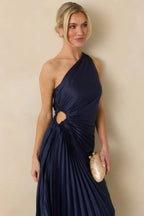 Women's Poetic Charm Navy Blue Asymmetric One Shoulder Maxi Dress | 100% Polyester 1