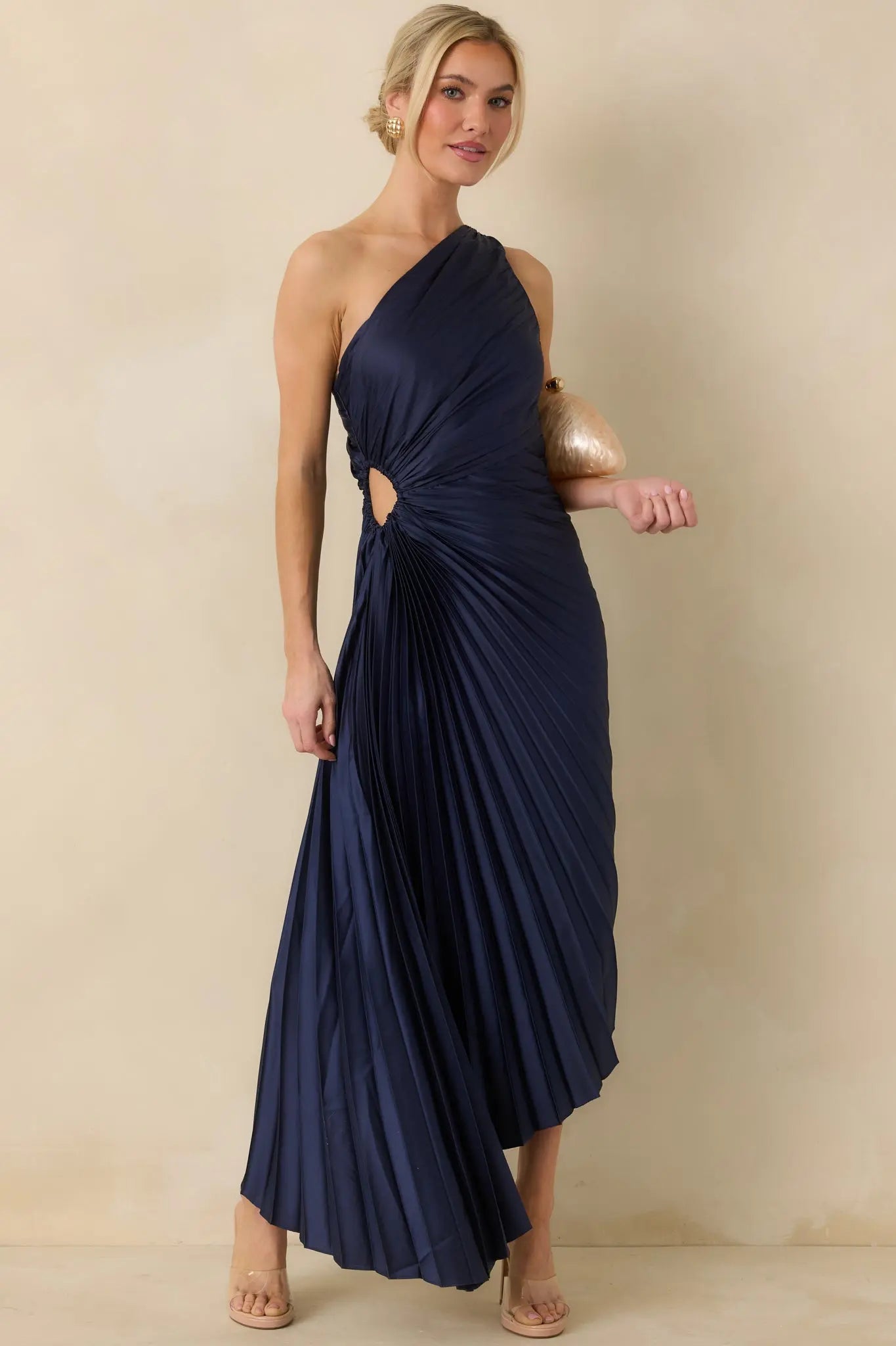 Women's Poetic Charm Navy Blue Asymmetric One Shoulder Maxi Dress | 100% Polyester 2