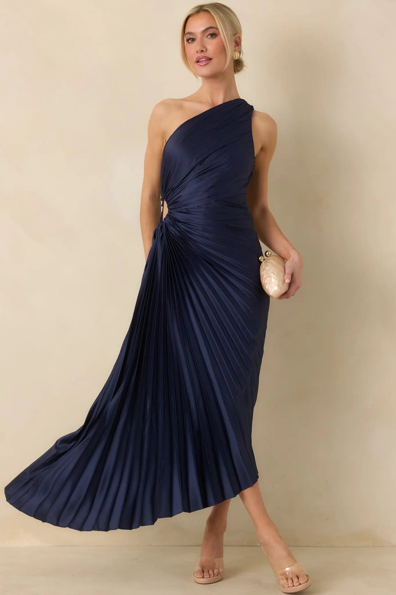 Women's Poetic Charm Navy Blue Asymmetric One Shoulder Maxi Dress | 100% Polyester 3