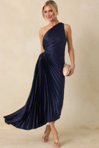 Women's Poetic Charm Navy Blue Asymmetric One Shoulder Maxi Dress | 100% Polyester 4