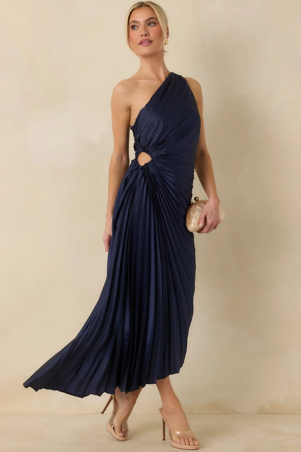 Women's Poetic Charm Navy Blue Asymmetric One Shoulder Maxi Dress | 100% Polyester 5