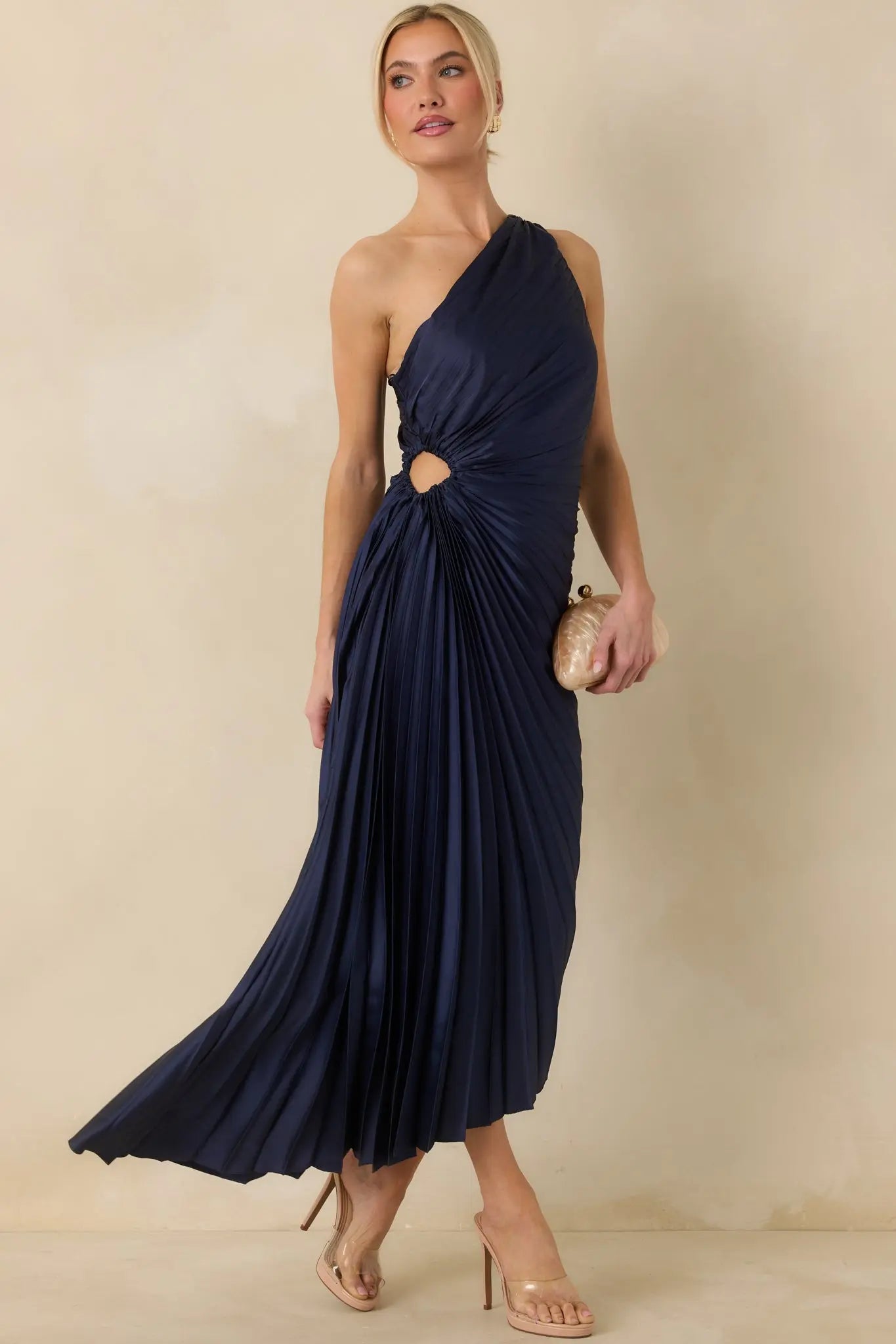 Women's Poetic Charm Navy Blue Asymmetric One Shoulder Maxi Dress | 100% Polyester 5