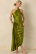 Women's Poetic Charm Olive Green Asymmetric One Shoulder Maxi Dress | 100% Polyester 1