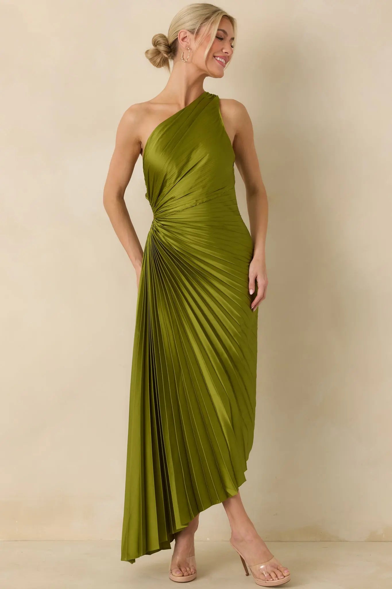Women's Poetic Charm Olive Green Asymmetric One Shoulder Maxi Dress | 100% Polyester 1