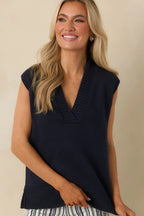 Women's Polished Ease Navy Knit Sweater Vest | 60% Cotton & 40% Acrylic 1