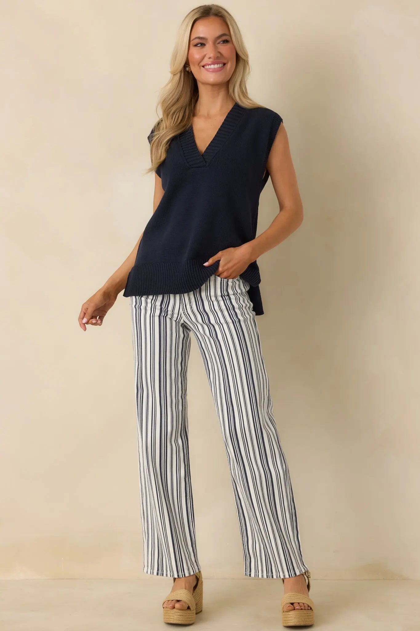 Women's Polished Ease Navy Knit Sweater Vest | 60% Cotton & 40% Acrylic 3