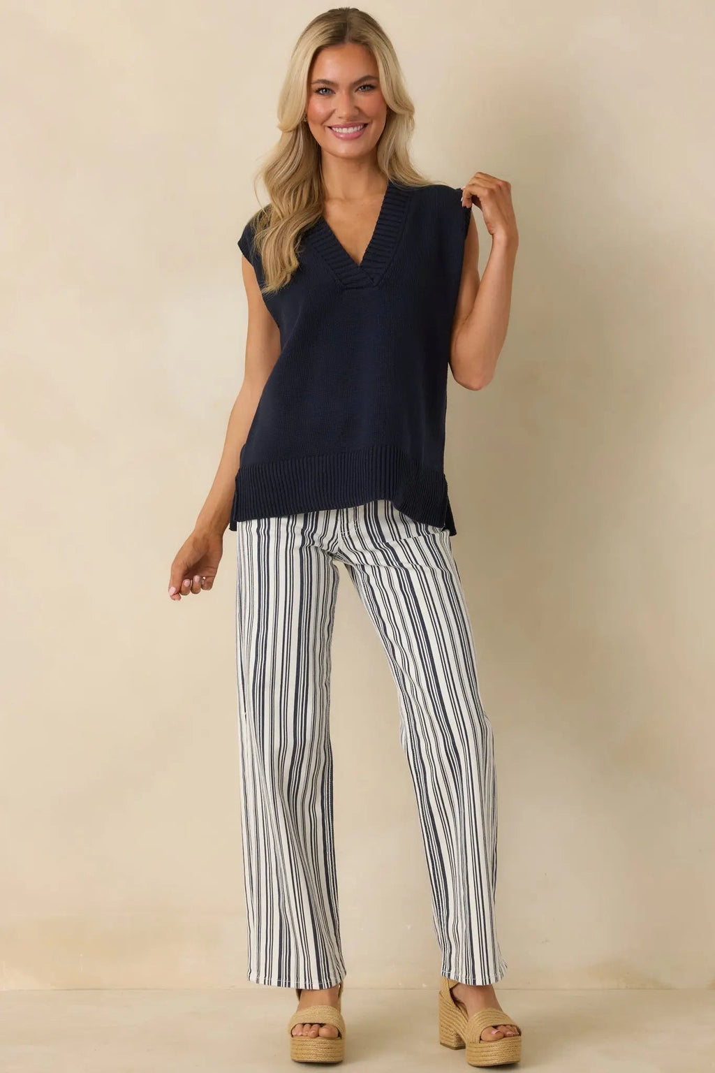 Women's Polished Ease Navy Knit Sweater Vest | 60% Cotton & 40% Acrylic 4