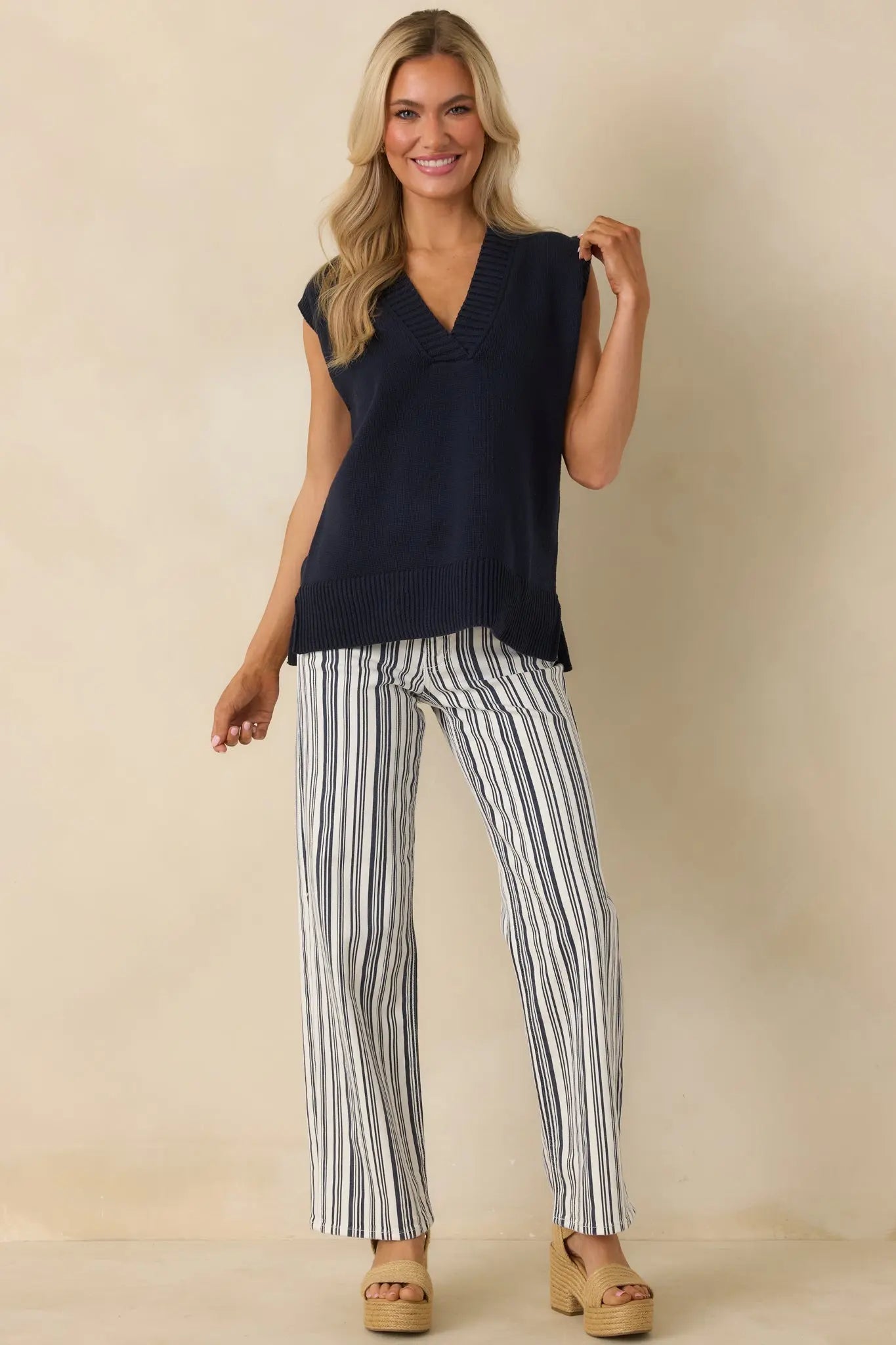 Women's Polished Ease Navy Knit Sweater Vest | 60% Cotton & 40% Acrylic 4