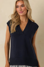 Women's Polished Ease Navy Knit Sweater Vest | 60% Cotton & 40% Acrylic 5