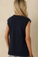 Women's Polished Ease Navy Knit Sweater Vest | 60% Cotton & 40% Acrylic 7