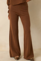 Women's Polished Path Brown Knit Wide Leg Pants | 50% Viscose 0