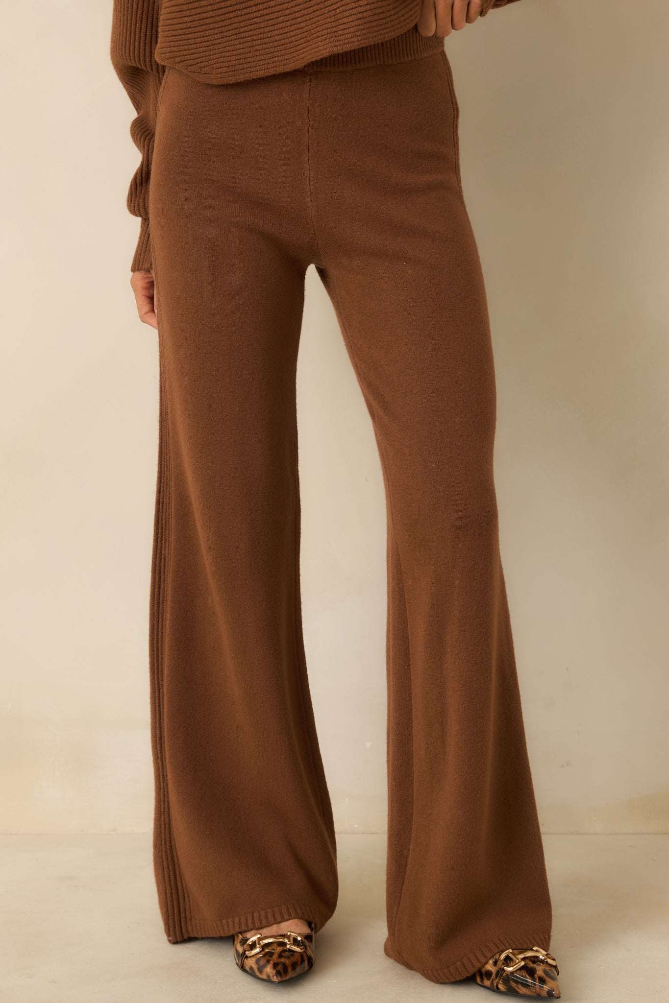 Women's Polished Path Brown Knit Wide Leg Pants | 50% Viscose 0