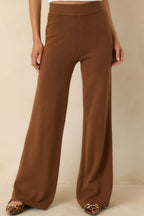 Women's Polished Path Brown Knit Wide Leg Pants | 50% Viscose 1
