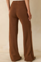 Women's Polished Path Brown Knit Wide Leg Pants | 50% Viscose 5