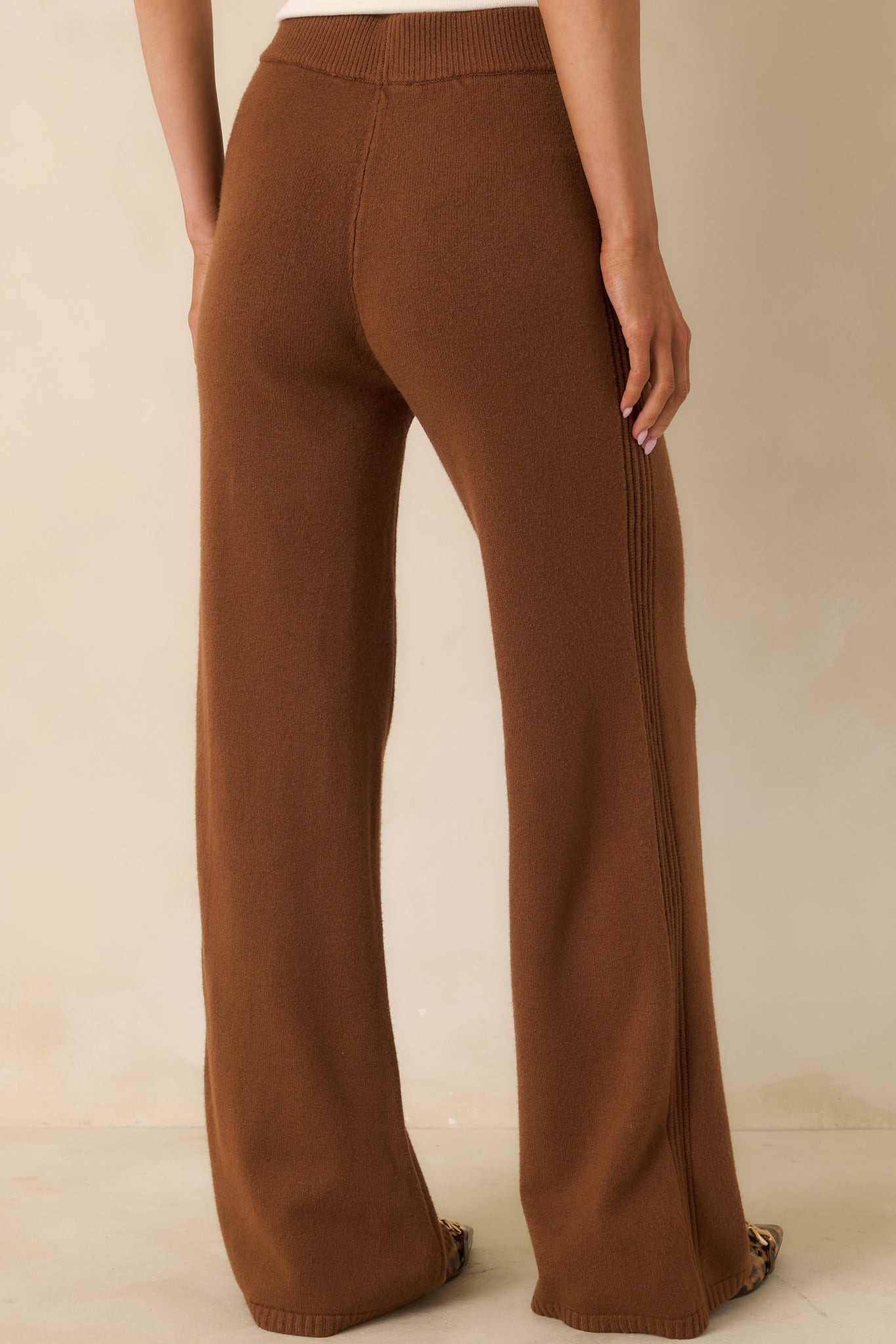 Women's Polished Path Brown Knit Wide Leg Pants | 50% Viscose 5