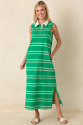 Women's Polished Play Green Stripe Cotton Sleeveless Maxi Dress | 100% Cotton Contrast: 85% Cotton & 15% Polyester 0