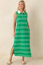 Women's Polished Play Green Stripe Cotton Sleeveless Maxi Dress | 100% Cotton Contrast: 85% Cotton & 15% Polyester 2