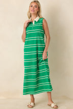 Women's Polished Play Green Stripe Cotton Sleeveless Maxi Dress | 100% Cotton Contrast: 85% Cotton & 15% Polyester 3