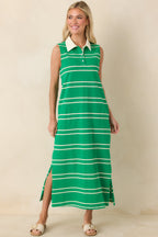 Women's Polished Play Green Stripe Cotton Sleeveless Maxi Dress | 100% Cotton Contrast: 85% Cotton & 15% Polyester 4
