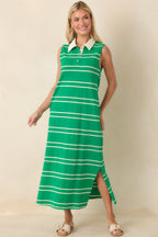Women's Polished Play Green Stripe Cotton Sleeveless Maxi Dress | 100% Cotton Contrast: 85% Cotton & 15% Polyester 5