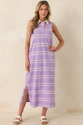 Women's Polished Play Lavender Stripe Cotton Sleeveless Maxi Dress | 100% Cotton Contrast: 85% Cotton & 15% Polyester 0