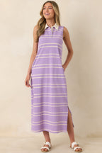 Women's Polished Play Lavender Stripe Cotton Sleeveless Maxi Dress | 100% Cotton Contrast: 85% Cotton & 15% Polyester 2