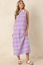 Women's Polished Play Lavender Stripe Cotton Sleeveless Maxi Dress | 100% Cotton Contrast: 85% Cotton & 15% Polyester 3