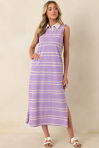 Women's Polished Play Lavender Stripe Cotton Sleeveless Maxi Dress | 100% Cotton Contrast: 85% Cotton & 15% Polyester 4