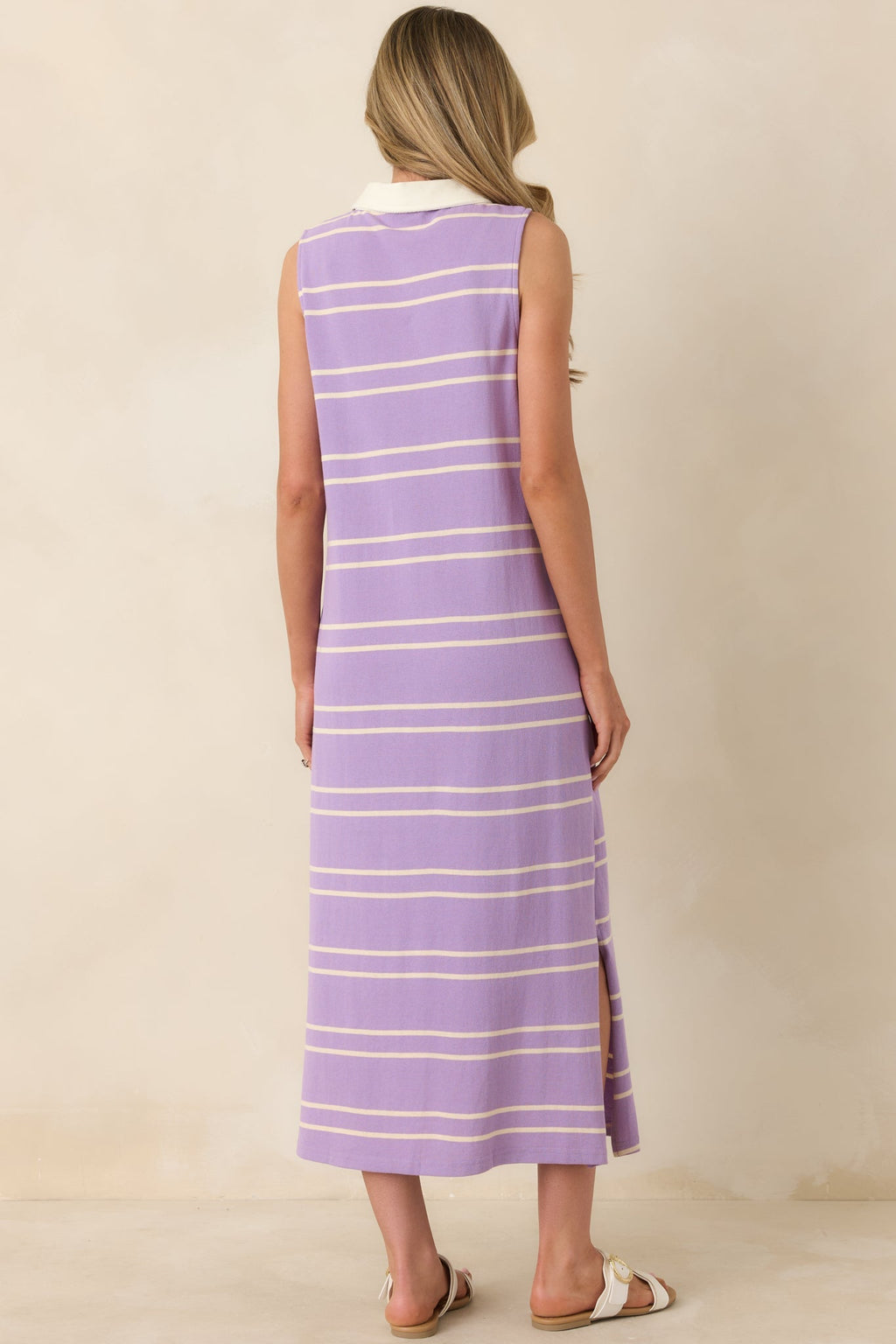 Women's Polished Play Lavender Stripe Cotton Sleeveless Maxi Dress | 100% Cotton Contrast: 85% Cotton & 15% Polyester 5