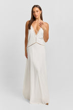Posey Collection | White Maxi Dress with Romantic Lace Trims | Elegant Long Dress for Graceful Movement