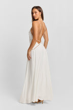 Posey Collection | White Maxi Dress with Romantic Lace Trims | Elegant Long Dress for Graceful Movement