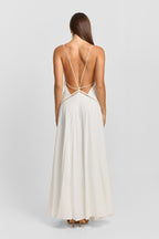 Posey Collection | White Maxi Dress with Romantic Lace Trims | Elegant Long Dress for Graceful Movement
