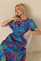 Women's Postcards From Paradise Blue Multi Cotton Tropical Mosaic Print Tiered Maxi Dress | 100% Cotton Contrast: 100% C 1