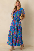 Women's Postcards From Paradise Blue Multi Cotton Tropical Mosaic Print Tiered Maxi Dress | 100% Cotton Contrast: 100% C 3
