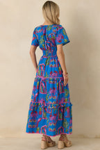 Women's Postcards From Paradise Blue Multi Cotton Tropical Mosaic Print Tiered Maxi Dress | 100% Cotton Contrast: 100% C 6